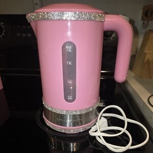 Pink Electric Kettle with Rhinestone Accent